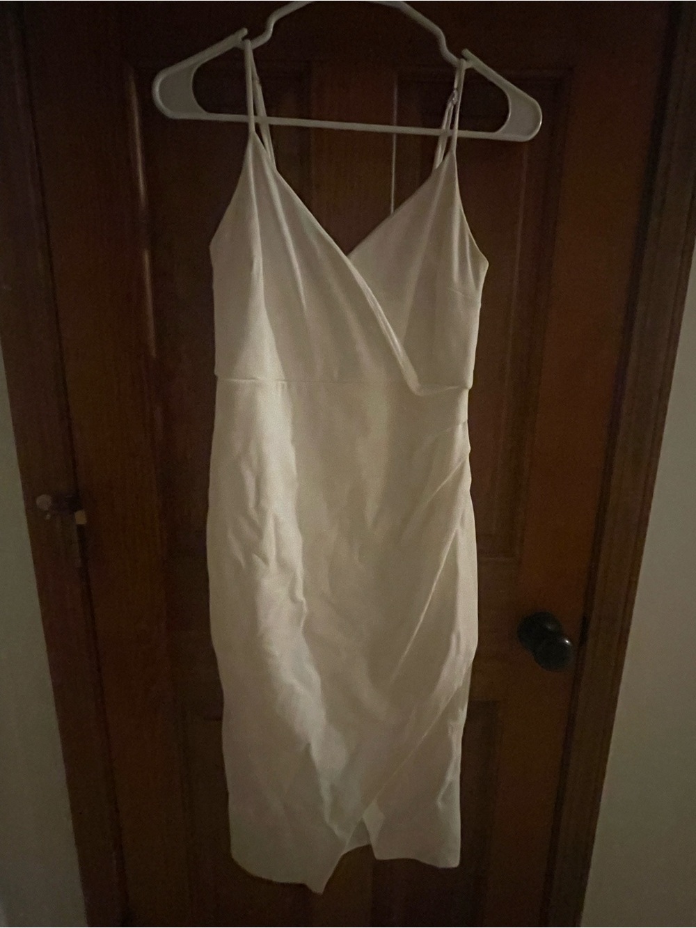 Lulu's Ivory Wrap-Front Slip Midi Dress